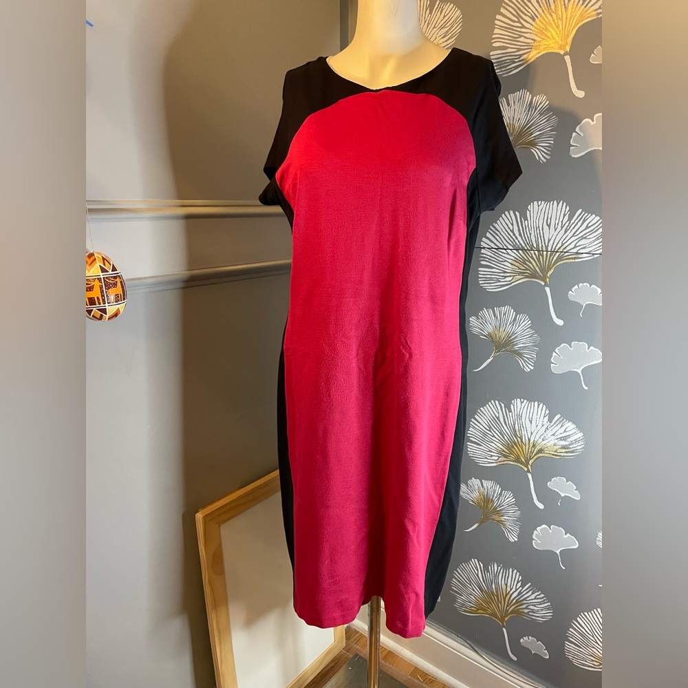 Ivanka Trump Women’s Scoop Neck Short Sleeve Color Block Knit Sweater Dress L